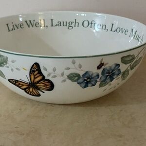 New Lenox Butterfly Meadow LARGE 9" Sentiment SERVING BOWL Live,Love,Laug Easter